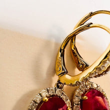 Load image into Gallery viewer, 14k Yellow Gold 2 CTTW Natural Ruby & Halo Diamond Lever Back Dangle Earrings