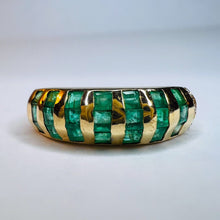 Load image into Gallery viewer, 14k Gold 1/4ct Natural Emerald Ring Size 7 Channel Set Diamonds Valentines Day