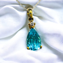 Load image into Gallery viewer, 10k Solid Gold 1.25ct Paraiba Apatite & Diamond Necklace 18" Vintage Luxury 1.5g