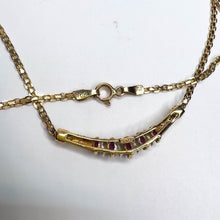 Load image into Gallery viewer, 10k Yellow Gold Ruby & Diamond Necklace 18" 33mm Chevron Pendant Christmas Gift