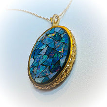Load image into Gallery viewer, 14k Yellow Gold Black Opal Necklace 18" Mosaic Australian Opal 3.5g Vintage