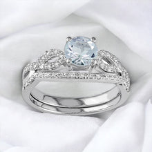Load image into Gallery viewer, 10k White Gold Aquamarine 1/6 CT T.W. Diamond Engagement Ring Set Twist Sz 8.75