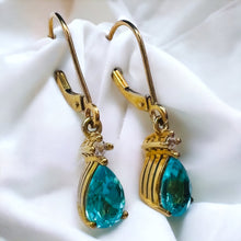 Load image into Gallery viewer, 10k Yellow Gold 2ctw Natural Paraiba Apatite & Diamond Drop Dangle Earrings 2.5g