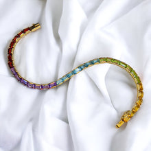 Load image into Gallery viewer, 14k Yellow Gold Multi Gemstone Rainbow Colors Eternity Tennis Bracelet 7.5" 7.6g