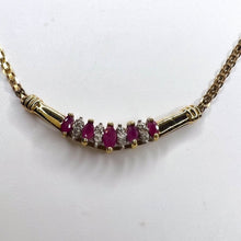 Load image into Gallery viewer, 10k Yellow Gold Ruby & Diamond Necklace 18" 33mm Chevron Pendant Christmas Gift