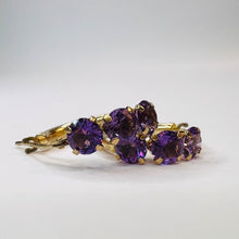 Load image into Gallery viewer, 10k Yellow Gold Natural Amethyst Hoop Earrings 17mm Prong Set Hoops 1g February