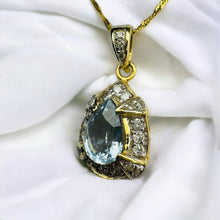 Load image into Gallery viewer, 14k Gold Natural Aquamarine Diamond Necklace 20" Vintage 2CT Pear Cut 3.4g