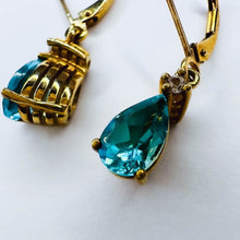 Load image into Gallery viewer, 10k Yellow Gold 2ctw Natural Paraiba Apatite & Diamond Drop Dangle Earrings 2.5g