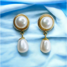 Load image into Gallery viewer, Authentic Solid 14k Yellow Gold Button Pearl & Drop Pearl Dangle Earrings 3.2g