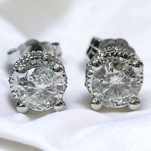 Load image into Gallery viewer, 14K White Gold Natural Diamond Earrings 1/2CT Hidden Halo Crown Round Cut Studs