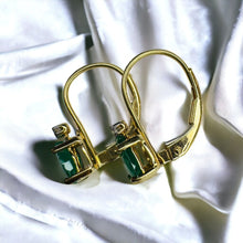 Load image into Gallery viewer, 10k Gold Diamond & Natural Emerald Earrings 1 CTTW Leverback Hoop Earrings 1.2g