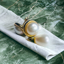 Load image into Gallery viewer, Authentic Solid 14k Yellow Gold Button Pearl & Drop Pearl Dangle Earrings 3.2g