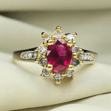 Load image into Gallery viewer, 14k Gold Natural Ruby Ring Sz 8 Oval Cut Ruby & Halo Diamond Ring 2/3CTTW 2g