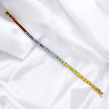 Load image into Gallery viewer, 14k Yellow Gold Multi Gemstone Rainbow Colors Eternity Tennis Bracelet 7.5" 7.6g