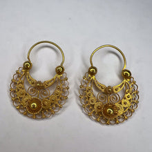 Load image into Gallery viewer, Antique 10k Gold Hoop Earrings Filigree Creole Gypsy French Wire Victorian 4.6g