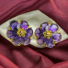 Load image into Gallery viewer, 14k Gold Natural Amethyst Earrings 3.72CTTW Flower Earrings Solid 585 Gold 2.3g