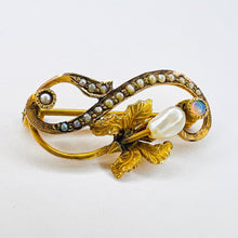 Load image into Gallery viewer, Antique 10k Yellow Gold Baroque Pearl Opal Seed Pearl Brooch Flower 1.5g