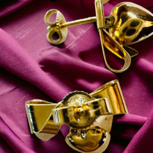 Load image into Gallery viewer, Vintage 14k Yellow Gold Bow and Heart Drop Earrings Solid 585 Gold 19mm 3.1g Christmas Ribbon Anniversary Gift for Wife