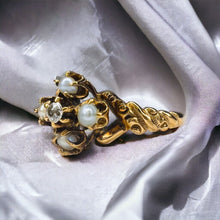 Load image into Gallery viewer, Antique 14k Yellow Gold Diamond Seed Pearl Ring Size 5.5 Victorian Estate Antique Ring Vintage Engagement Ring Art Nouveau Christmas Gift for Wife