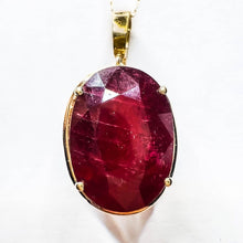 Load image into Gallery viewer, 10k Yellow Gold 13cttw Natural Ruby Necklace 19" Oval Cut Ruby Pendant 6.3g July Birthstone Large Earth Mined Ruby Anniversary Gift for Wife