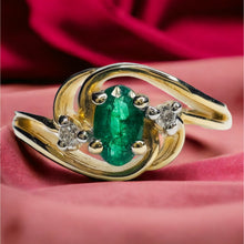 Load image into Gallery viewer, 0.35ctw Oval Natural Emerald & Diamond Ring 14k Yellow Gold Size 9.25 3.33g