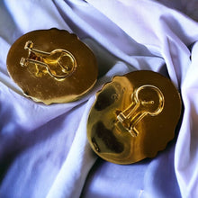 Load image into Gallery viewer, 14k Yellow Gold LARGE Blue Topaz Earrings Vintage 32mm Studs Omega Backs 14.6g