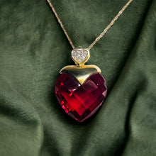 Load image into Gallery viewer, 10k Yellow Gold Ruby Diamond Necklace 18" BIG 13mm Heart Briolette Red Ruby 3.2g LP