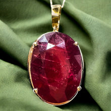 Load image into Gallery viewer, 10k Yellow Gold 13cttw Natural Ruby Necklace 19" Oval Cut Ruby Pendant 6.3g July Birthstone Large Earth Mined Ruby Anniversary Gift for Wife