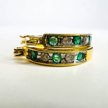 Load image into Gallery viewer, SOLID 10k YELLOW GOLD 1/3cttw 15mm NATURAL DIAMOND & EMERALD Hoop Earrings 2.2g