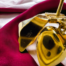 Load image into Gallery viewer, Vintage 14k Yellow Gold Bow and Heart Drop Earrings Solid 585 Gold 19mm 3.1g Christmas Ribbon Anniversary Gift for Wife