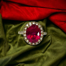 Load image into Gallery viewer, 10k Gold 4.25cttw Ruby Halo Ring Size 5.25 Oval Cut Ruby Diamond Ring For Wife