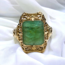 Load image into Gallery viewer, 10k Yellow Gold Antique Emerald Ring Size 5 Natural Emerald 1.5CTTW Vintage Ring