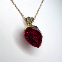Load image into Gallery viewer, 10k Yellow Gold Ruby Diamond Necklace 18" BIG 11mm Heart Briolette Red Ruby 2g