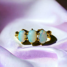 Load image into Gallery viewer, Antique 14k Gold Opal Ring Sz 5.5 Victorian Era Three Stone Claw Prong Ring 1.5g