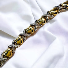 Load image into Gallery viewer, 10k Yellow Gold 8.5mm XO Love Tennis Bracelet 7.15" Two Tone White Gold 7g