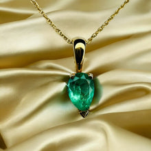 Load image into Gallery viewer, 14k Gold Natural Colombian Emerald Necklace 19" Pear Cut 1/2 CT Solitaire 1.1g