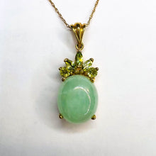 Load image into Gallery viewer, 10k Yellow Gold Jadeite Jade & Peridot Necklace 18" Oval Cabochon Natural 2.5g
