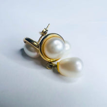 Load image into Gallery viewer, Authentic Solid 14k Yellow Gold Button Pearl & Drop Pearl Dangle Earrings 3.2g
