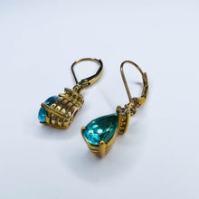 Load image into Gallery viewer, 10k Yellow Gold 2ctw Natural Paraiba Apatite & Diamond Drop Dangle Earrings 2.5g