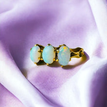 Load image into Gallery viewer, Antique 14k Gold Opal Ring Sz 5.5 Victorian Era Three Stone Claw Prong Ring 1.5g