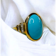 Load image into Gallery viewer, 10k Gold Sleeping Beauty Turquoise & Diamond Ring Sz 7 LARGE Cabochon Ring 5.7g