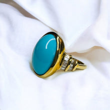 Load image into Gallery viewer, 10k Gold Sleeping Beauty Turquoise & Diamond Ring Sz 7 LARGE Cabochon Ring 5.7g
