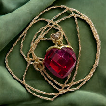 Load image into Gallery viewer, 10k Yellow Gold Ruby Diamond Necklace 18" BIG 11mm Heart Briolette Red Ruby 2g