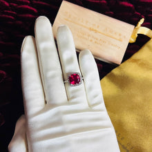 Load image into Gallery viewer, 10K White Gold 4cttw Ruby Halo Ring Size 5.5 Cluster Engagement Ring Diamonds