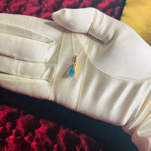 Load image into Gallery viewer, 10k Solid Gold 1.25ct Paraiba Apatite & Diamond Necklace 18" Vintage Luxury 1.5g