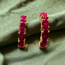 Load image into Gallery viewer, Natural Ruby Earrings 14k Gold 2.5 Carat T.W. J Hook Half Hoops Christmas Gift