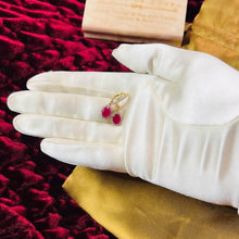 Load image into Gallery viewer, 14k Yellow Gold 2 CTTW Natural Ruby & Halo Diamond Lever Back Dangle Earrings