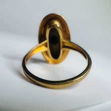Load image into Gallery viewer, Antique REAL GOLD 10k Yellow Gold Tigers Eye & Old Mine Cut Diamond Ring size 5