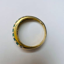 Load image into Gallery viewer, 14k Gold 1/4ct Natural Emerald Ring Size 7 Channel Set Diamonds Valentines Day