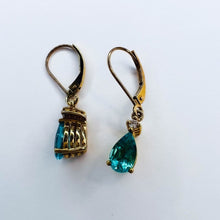 Load image into Gallery viewer, 10k Yellow Gold 2ctw Natural Paraiba Apatite & Diamond Drop Dangle Earrings 2.5g